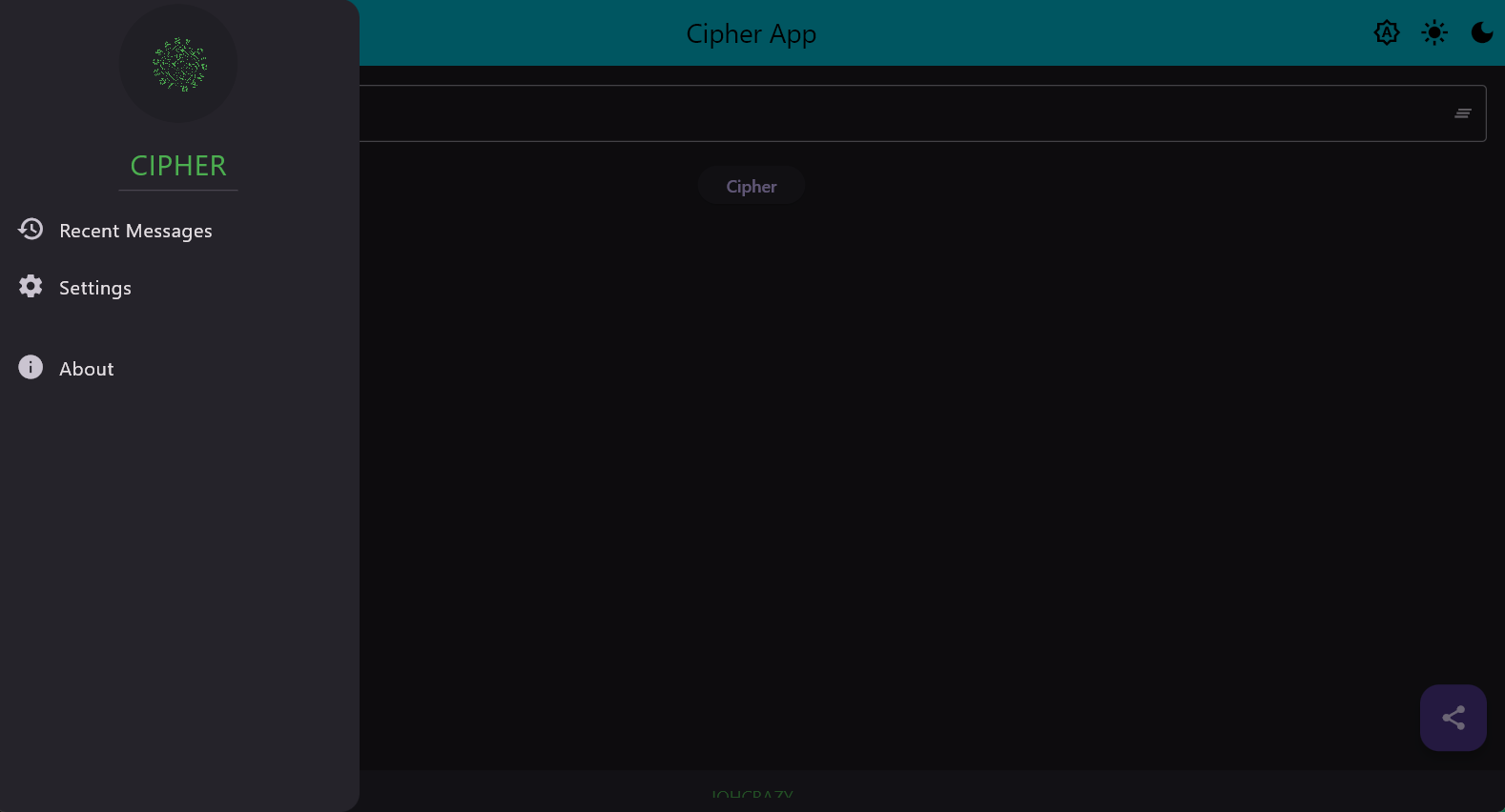 Desktop side drawer with Recent Messages, Settings and About